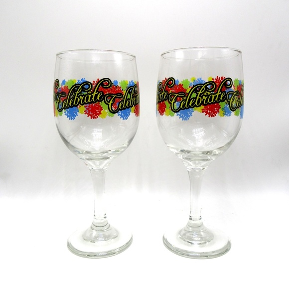 CELEBRATE wine glasses bright graphics 10 ounces - Birthday, Anniversary or ?? - Picture 5 of 6